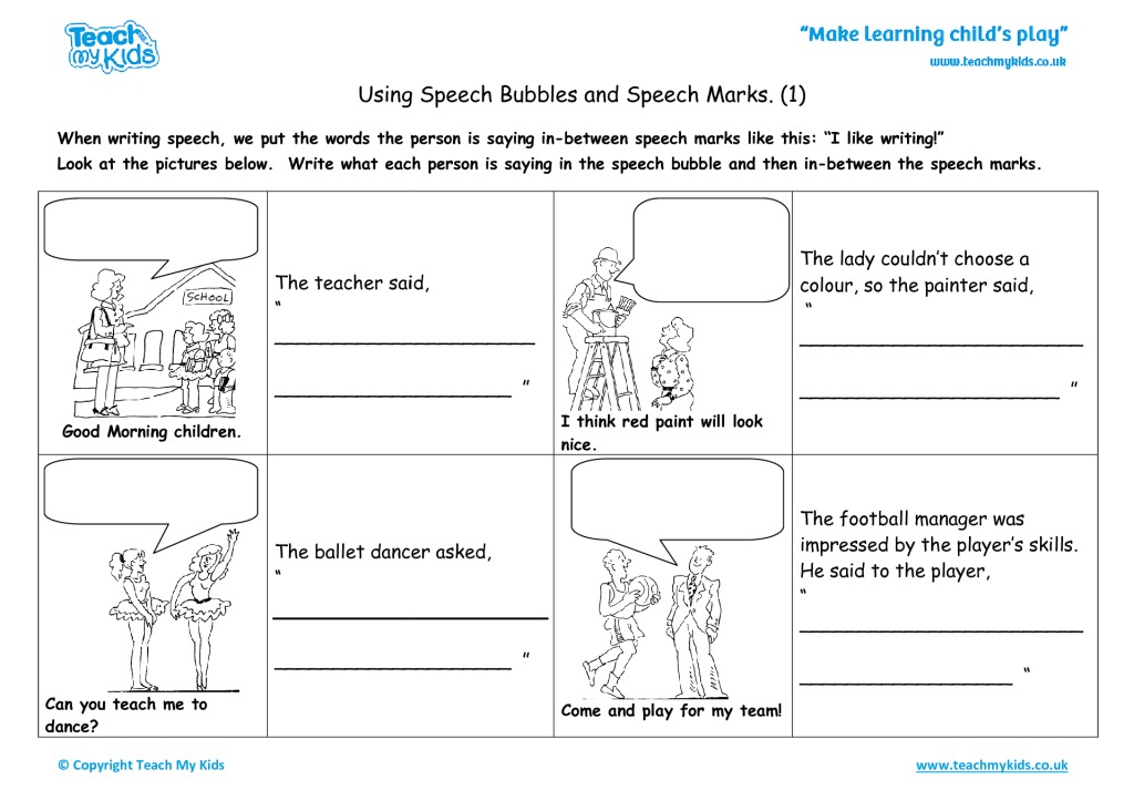 speech bubbles worksheets